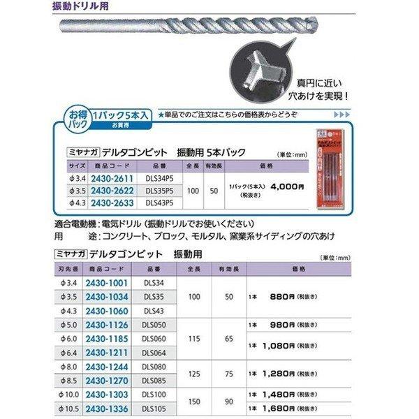 振動ドリル キリ コンクリート ミヤナガ デルタゴンビット 振動用 サイズ F8 0 品番 Dls080 全長 125 有効長 75 2430 1244 ジュールプラスyahoo 店 通販 Yahoo ショッピング