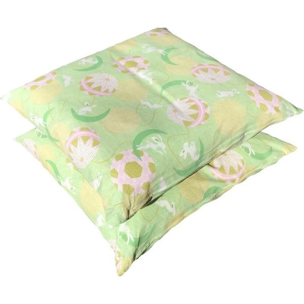 座布団カバー 55 59 ２枚組 まりうさぎ 約 ５５×５９ ｃｍ グリーン 【 日本製 】 【 銘仙判 】 【 便ネコポス便限定 】【 フロアークッションカバー 】