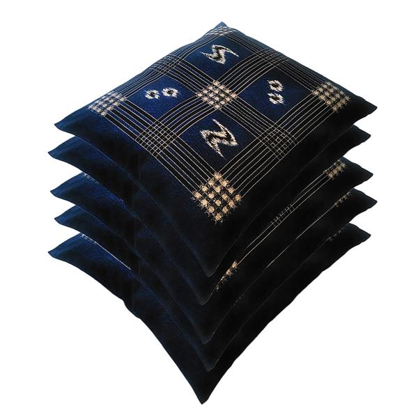 座布団カバー 55 59 5枚組 和柄0184 55x59 cm ブルー 日本製 銘仙