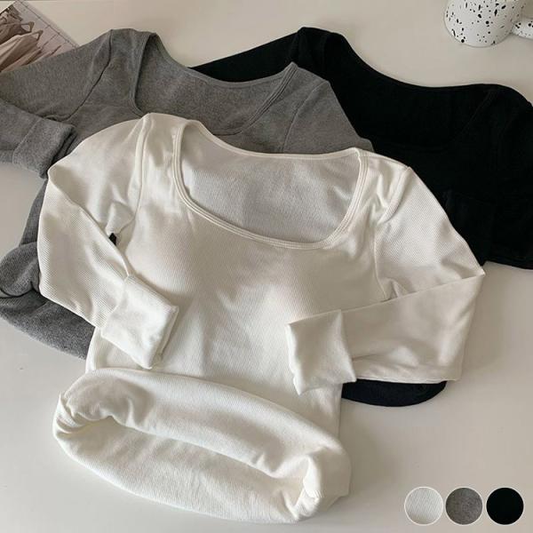 インナー レディース 長袖 シャツ カップ付き 肌着 裏起毛 ボア 厚手 あったか 暖かい Tシャツ パッド付 秋 冬 秋冬 スクエアネック 白 黒