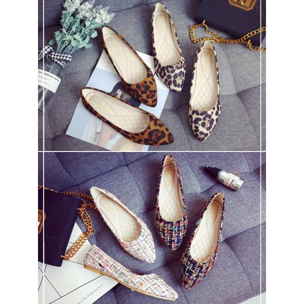 フラット ペタンコ ローヒール パンプス ポインテッドトゥ ひょう柄 レオパード レザー チェック ツイード