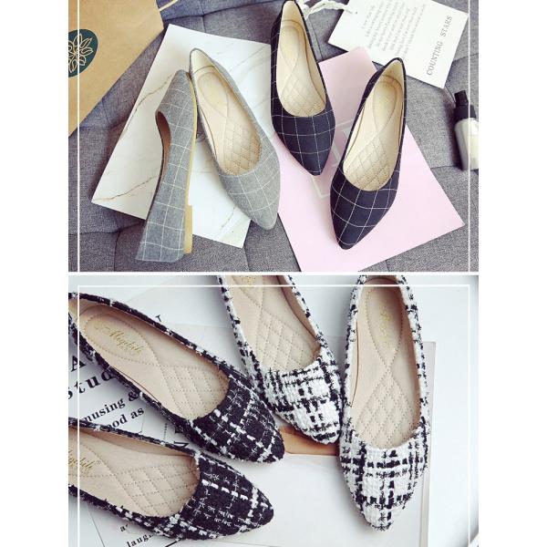 フラット ペタンコ ローヒール パンプス ポインテッドトゥ ひょう柄 レオパード レザー チェック ツイード