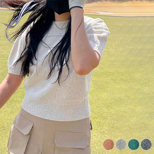 ゴルフウェア レディース 韓国 トップス 半袖 夏 ハイネック 5分