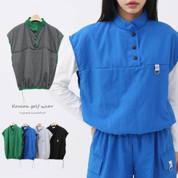 ゴルフウェア ベスト レディース 韓国 トップス Ｔシャツ プルオーバー トレーニング ハーフボタン 半袖 テニス ジム ダンス トレーニングウェア