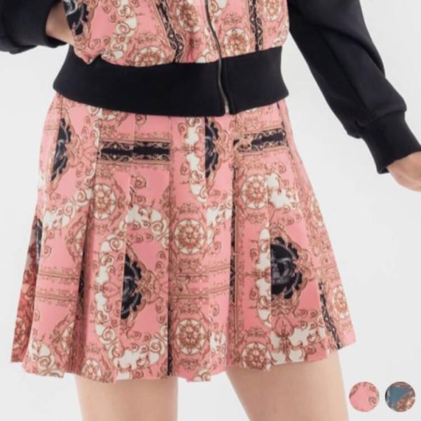 ゴルフウェア レディース 韓国 スカート プリーツ Ａライン 柄 スカーフ柄 個性的 春 秋 冬 おしゃれ ゴルフ ゴルフウエア ウエア ボトム