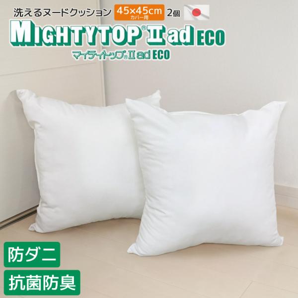 日本製 防ダニ 抗菌防臭 背当ヌードクッション 2個セット 45×45cmカバー用 洗える テイジン マイティトップ(R)2ad ECO 発送当日わた入れ 中材 高質 背当て