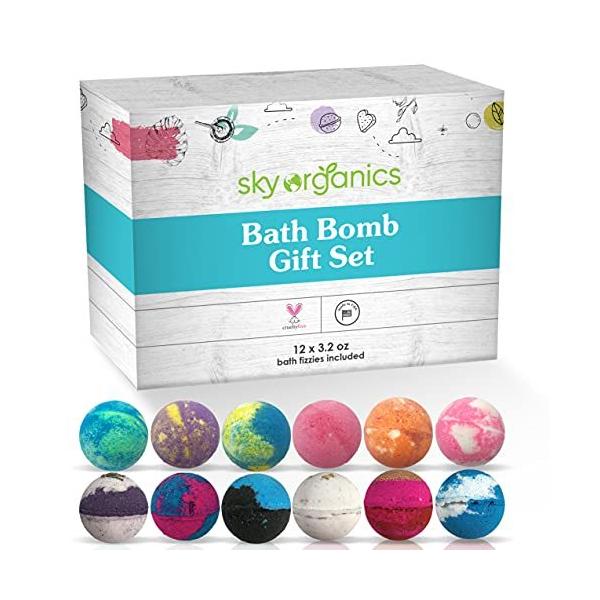 Sky Organics Bath Bombs Gift Set (12 ct) Assorted Colored Jumbo Bath Fizzie