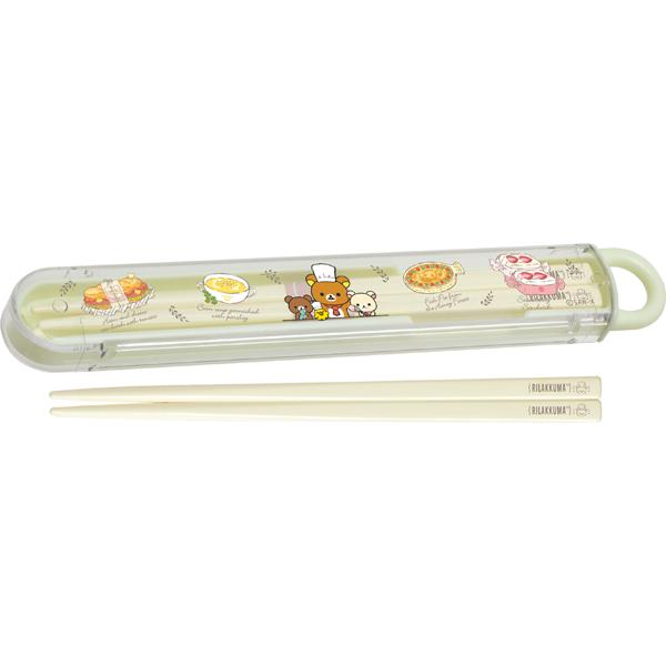 【メール便不可】リラックマのはし＆はし箱です☆かわいいはし箱付きで持ち運びに便利なお箸セットです！はし箱は、開けやすい取っ手付きのスライドタイプ♪おはしの長さは16.5cmです。お弁当や給食、オフィスなどで使ってねー♪★ケースサイズ：約H2...