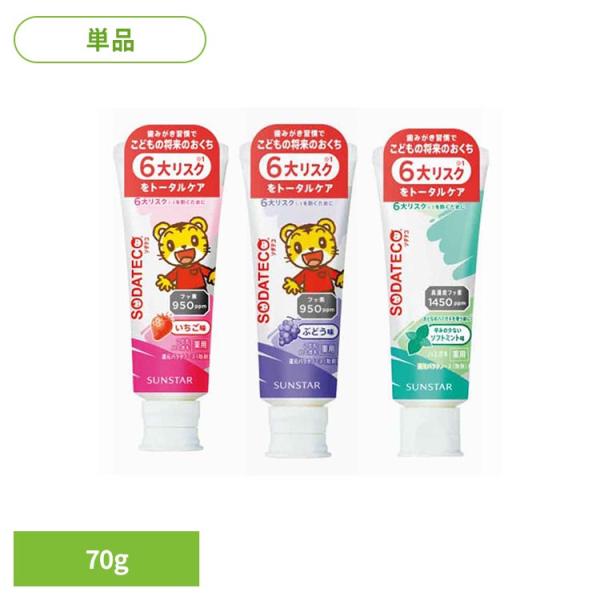 ソダテコ 歯磨き 歯みがき粉 オーラルケア サンスター イチゴ味 ブドウ味 ソフトミント味 ソダテコこどもハミガキ 70g 25306 25313 25305 SODATECO