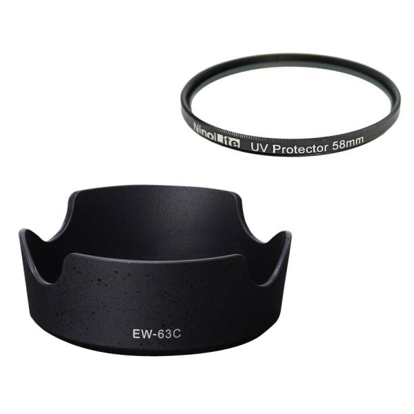 2点セット EW-63C 互換 RF24-50mm F4.5-6.3 IS STM EF-S18-55mm F3.5-5.6 IS STM 対応 レンズフード と UVフィルター 58mm のセット