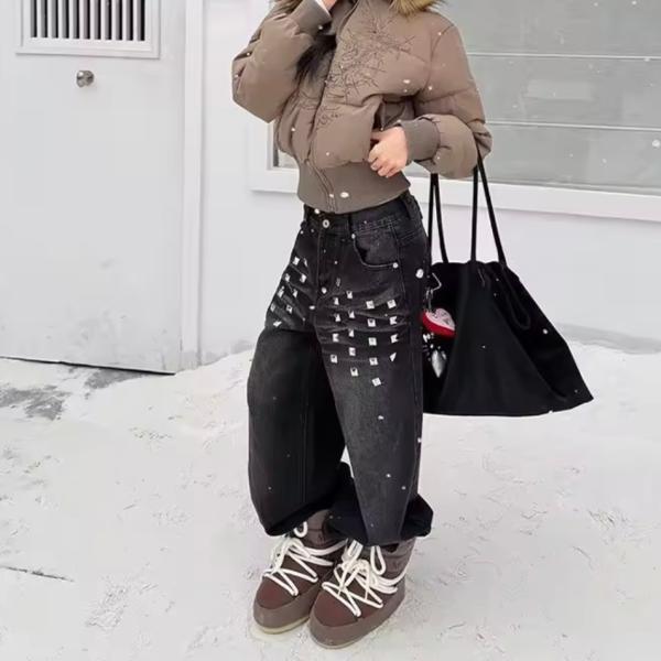 スタッズ デニム パンツ ギミック 韓国 ストリート Y2K ダンス 衣装 K