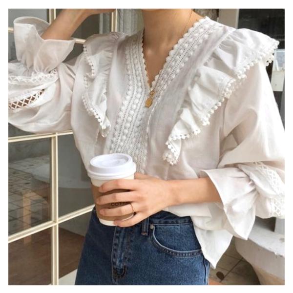 レース ブラウス 韓国 フリル 透かし ポンポン Vネック 可愛い オルチャン ストリート 衣装 K Pop 原宿系 トップス 4t 1042 メール便ok Buyee Buyee 일본 통신 판매 상품 옥션의 대리 입찰 대리 구매 서비스