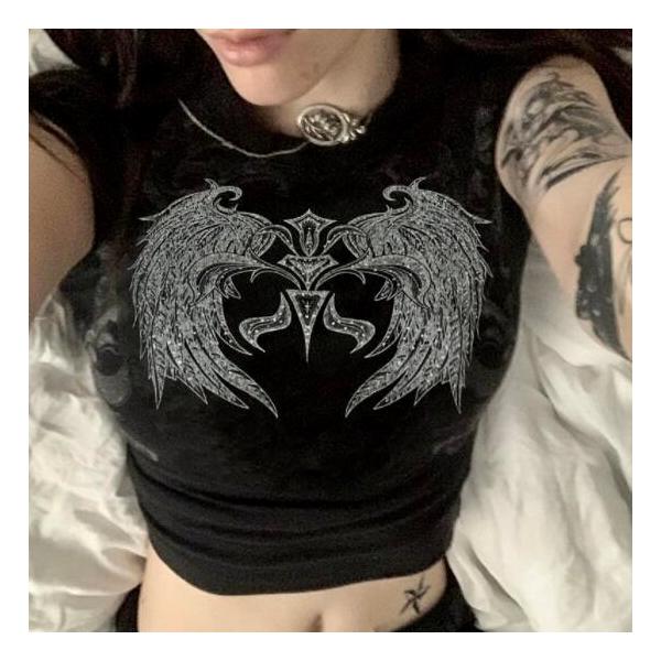 半袖 Tシャツ トライバル柄 翼 羽 トップス ショート丈 韓国