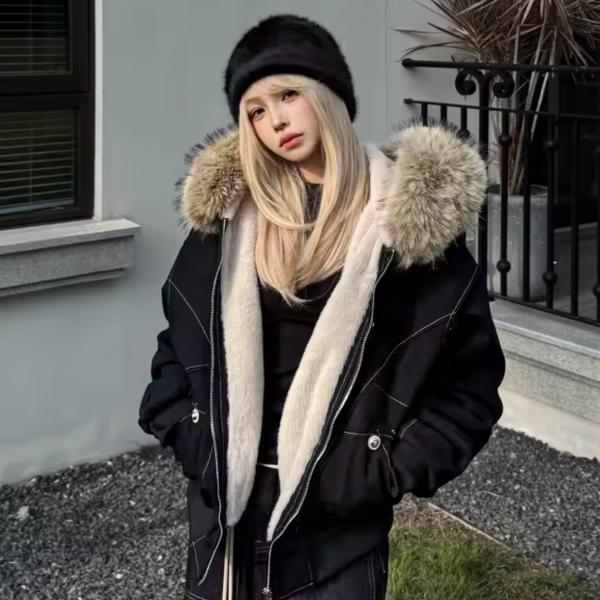 ボア パーカー ジャケット ブルゾン ファー フード 韓国 ストリート系