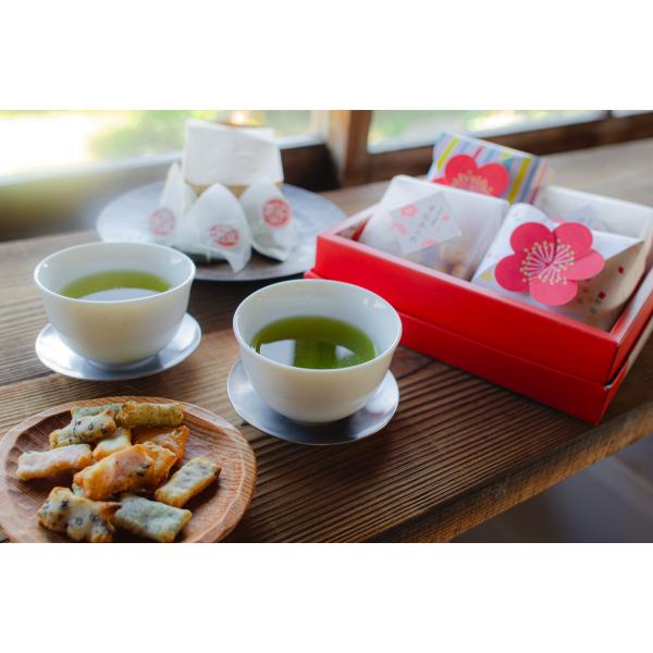 お茶旅 茶娘あられ お茶会 お重 ギフト （八十八夜茶茶娘ティーバッグ２．５gｘ１２包 、平松あられ ４０ｇｘ２個）