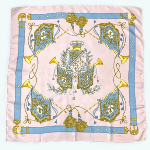 CELINE（セリーヌ） スカーフ シルク100％ ピンク ブルー ベルト : JP