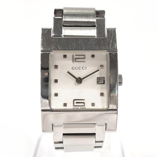 稼働中　GUCCI シルバー スクエア腕時計　100Ｌ グッチ GUCCI Gフェイス スクエア 100L クオーツ シルバー 文字盤 2針