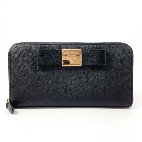 PRADA プラダ 長財布 サフィアーノレザー ブラック リボン PRADA プラダ 長財布 サフィアーノレザー ブラック リボン
