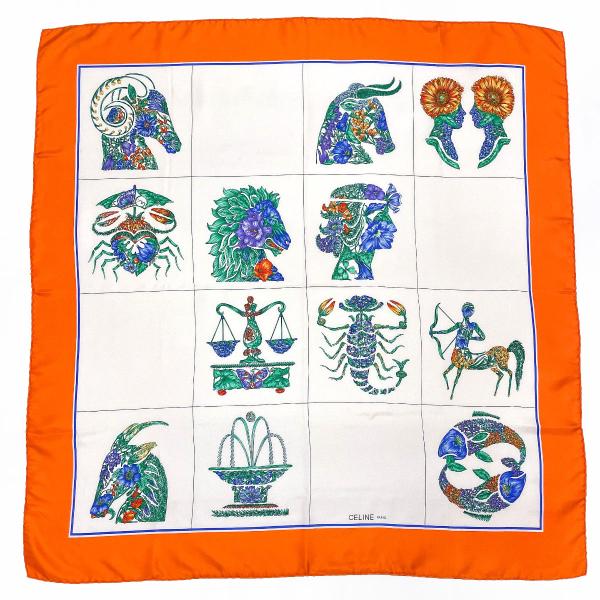 未使用級✨ CELINE セリーヌ 大判 スカーフ ストール 正方形 シルク CELINE セリーヌ スカーフ 大判スカーフ 正方形 12星座 シルク100