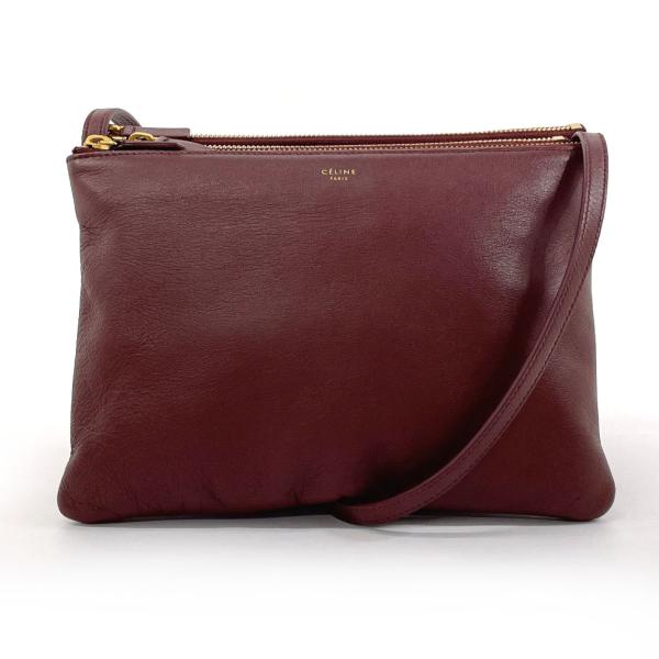 極 美品 セリーヌ トリオ レザー ショルダーバッグ ポシェット ボルドー. CELINE セリーヌ ショルダーバッグ ポーチ クラッチバッグ