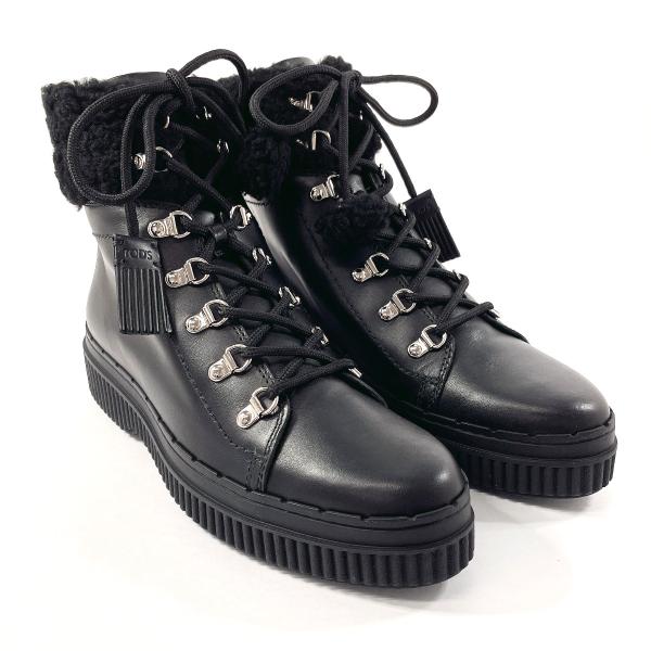 【新品未使用】TODS　トッズ　ロングブーツ　レースアップブーツ　40 黒 未使用品 トッズ TOD'S ブーツ レースアップブーツ ファー レザー