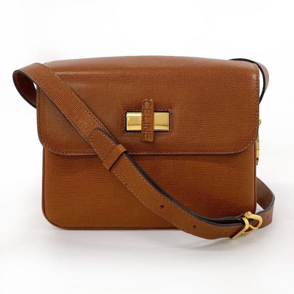 セリーヌ ショルダーバッグ美品  ブラウン CELINE（セリーヌ） ショルダーバッグ ロゴ 斜め掛け レザー ブラウン