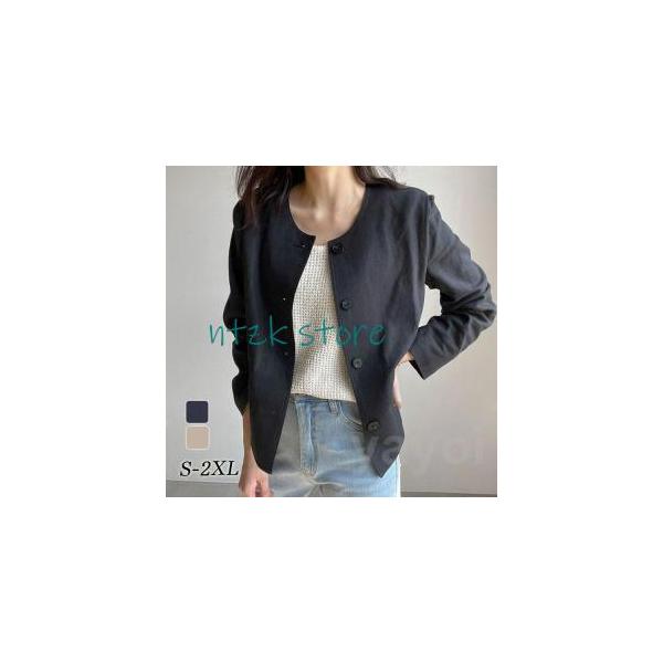 ■商品名ノーカラージャケット レディース 夏 アウター 長袖 ミディアム丈 羽織り きれいめ 韓国風 ミセス 通勤 20代 30代 40代 新作 おしゃれ■サイズS/M/L/XL/2XL■カラーネイビー/ベージュ■実寸(cm)約《サイズ》肩...