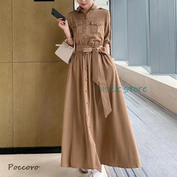 ワンピース レディース 40代 50代 きれいめ 春 夏 春夏 フォーマル 無地 襟付き 長袖 ロング丈 Aライン ワンピース レディース 40代 50代 きれいめ 春 夏 春夏 秋 フォーマル