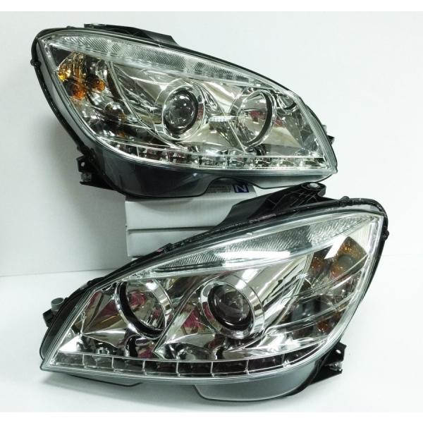 ベンツ　W204用　ヘッドライト（ブラック・LED) LEDデイタイムランニングライトヘッドライトベンツCクラスW204