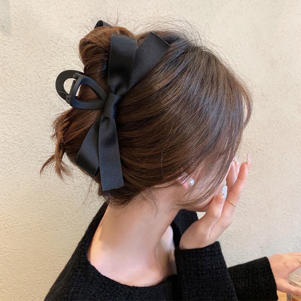 ブラックリボン ヘアクリップ CEMO NEMO ヘアクリップ ベロア ブラック リボン バレッタ