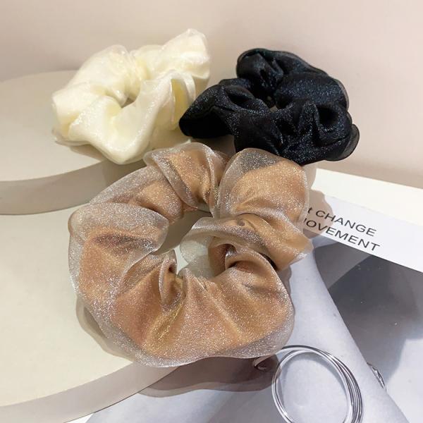 JSfashionシュシュ ヘアゴム 全3色 オーガンジー風 黒  シンプル オフィス ヘアアクセサリー デイリー 髪留め パーテ ヘアアレンジ acc00064