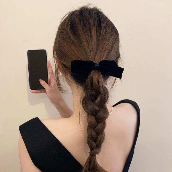 JSfashion ヘアピン 1個のみ 単品 ヘアクリップ リボン ベロア 無地 ヘアアクセサリー デイリー オフィス 黒 結婚式 成人式 謝恩会 acc00113