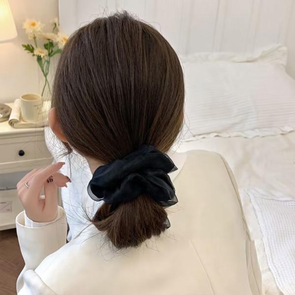ヘアゴム シュシュ  オーガンジー 無地 シンプル 小さめ リボン ヘアアクセサリー 髪留め オフィス パーティー  ヘアアレンジ レディース 大人 子供  学校行事