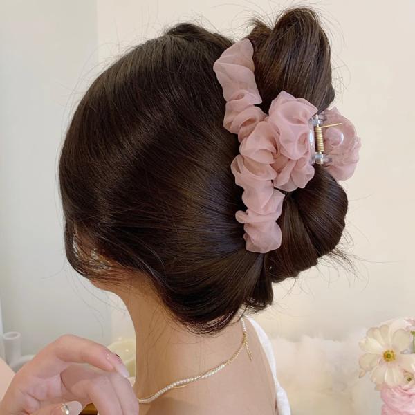 ヘアクリップ 全4色 オーガンジー バンスクリップ シースルー ヘアアクセサリー 大きい 大きめ 黒 結婚式 成人式 謝恩会 髪留め acc00176 ヤマト