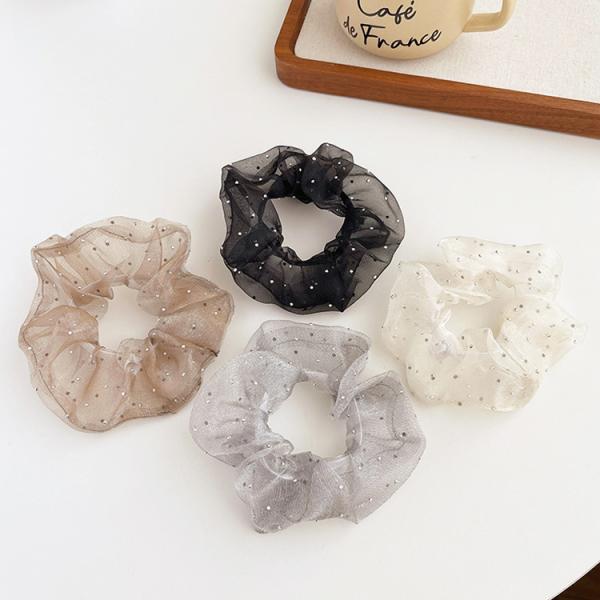 ヘアゴム 4個セット ストーン付き キラキラ 黒  髪留め ヘッドアクセサリー オフィス デイリー パーティー 可愛い キュート レディース 大人 子供