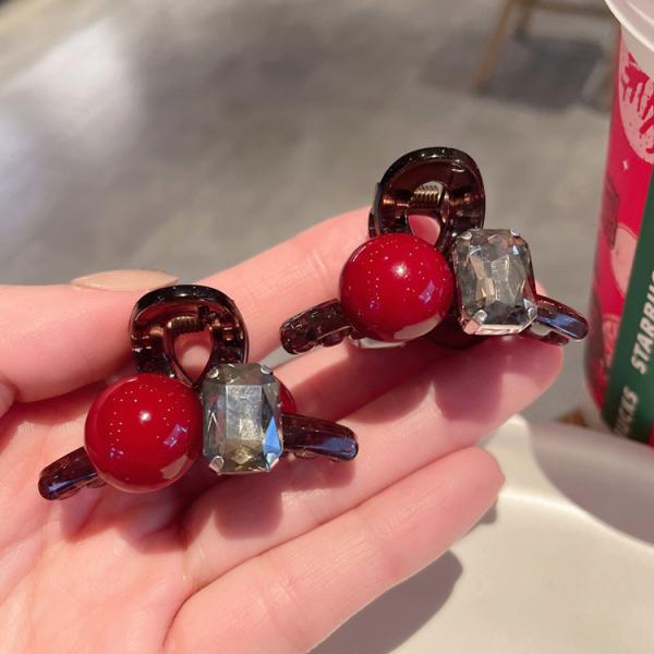 ヘアクリップ ビジュー 赤 ミニサイズ ヘアアクセサリー 髪留め 髪飾り 上品 エレガント 謝恩会 パーティー お呼ばれ ヘッドドレス レディース ギフト 普段使い