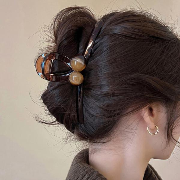 ヘアクリップ シンプル 茶 大きめ ヘアアクセサリー 髪留め 結婚式 成人式 謝恩会 上品 エレガント パーティー レディース ギフト