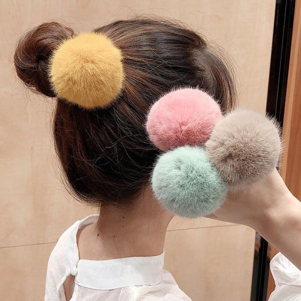 エコファー ヘアゴム ふわふわ ボンボン付き 全12色 無地 秋冬 ヘアアレンジ 髪留め レディース キュート 可愛い プレゼント ギフト 大人 子供 韓国風