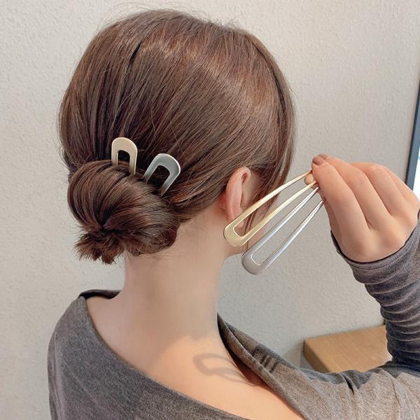 かんざし U字型 シンプル 2色 金 銀 ヘアアクセサリー 髪留め 上品 浴衣 着物 和装 お団子 夜会巻き パーティー レディース ギフト