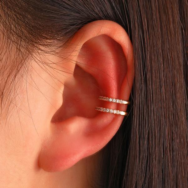 イヤーカフビジュー付き全4色片耳用キラキライヤカフフープミニおしゃれ華やかシンプルアクセサリーパーティー耳穴なし痛くない重ね付けギフト