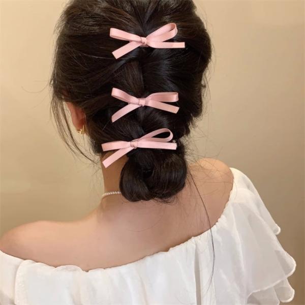 ヘアピン 3個 セット 全4色 ヘアクリップ 小さめ 小さいリボン 普段使い 黒 青 りぼん ヘアアクセサリー 髪留め