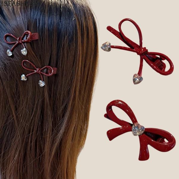 リボンヘアクリップ レディース ハートストーン  サイドクリップ かわいい  可愛い 髪留め ヘアアクセサリー 韓国 人気 おしゃれ 上品 発表会 普段使い ギフト