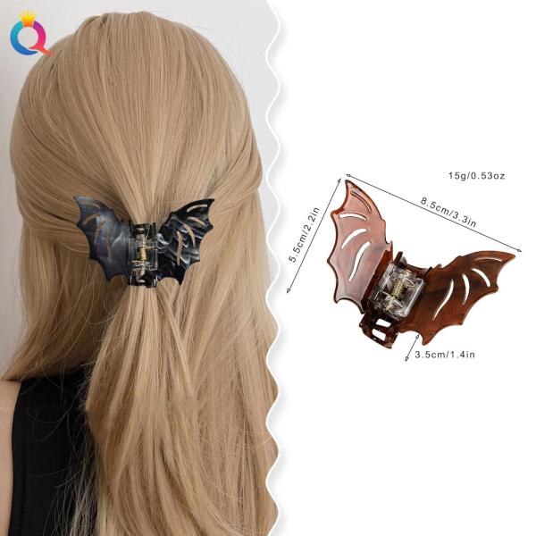 バンスクリップ 8色展開 ハロウィン 蝙蝠モチーフ ヘアクリップ シャーククリップ ヘアクロー まとめ髪アクセサリーヘアアクセサリー