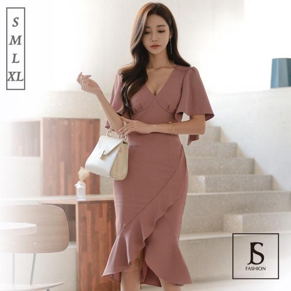 パーティードレス フレアスリーブ 裾フリル 半袖ワンピース 夏 スレンダーライン ミディアム丈 きれいめ 華やかおしゃれ 大人セクシー Jsファッション Buyee Buyee Japanese Proxy Service Buy From Japan Bot Online