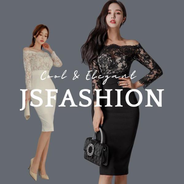JSfashion ワンピース 全2色 レース ワンピース オフショルダー タイトワンピ 長袖 パーティードレス タイト ワンピース レース ミディアム丈  hnw4760987