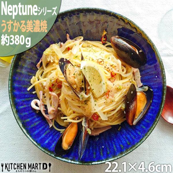 ネプチューン うすかる RK パスタ皿 22.1×4.6cm 丸 ボウル 約420g ネイビー インディゴ 丸 丸型 皿 美濃焼 国産 日本製 陶器 軽量 食洗機対応 ラッピング不可