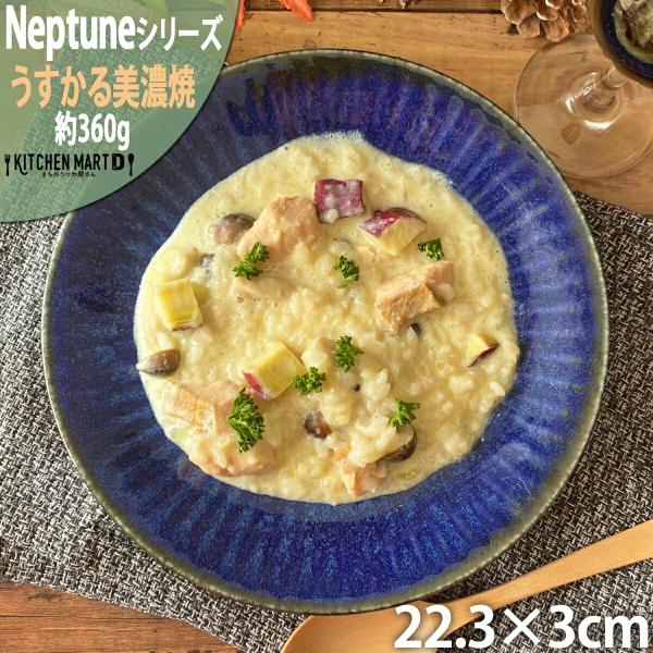 ネプチューン うすかる 22cm 丸皿 プレート ネイビー インディゴ 丸型 皿 カレー皿 パスタ皿 美濃焼 日本製 陶器 軽量 軽い 食洗機対応 ラッピング不可