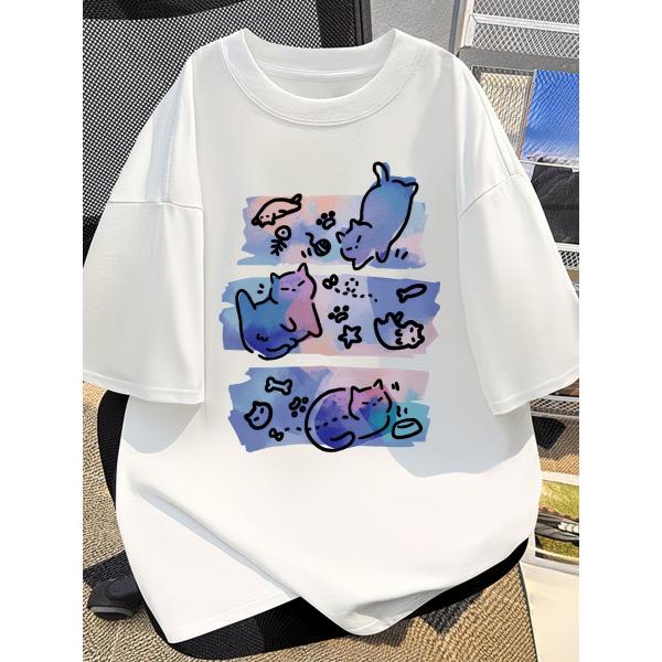 猫 Tシャツ メンズ レディース ユニセックス プリント かわいい 【猫好き ギフト 半袖 ラウンドネック ソフト 通気性 コットン カジュアル ストリート 普段着