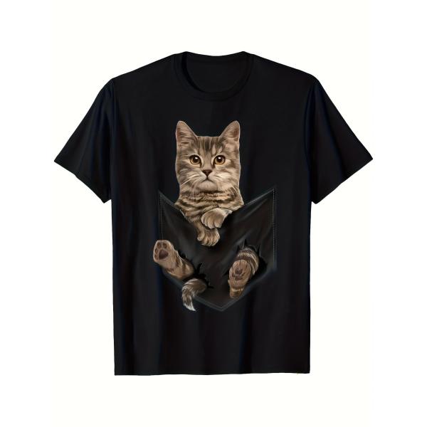 Tシャツ メンズ レディース ユニセックス タビー猫 リアル グラフィック 隠しポケット デザイン 【かわいい ギフト おもしろ】 半袖 クルーネック コットン100%