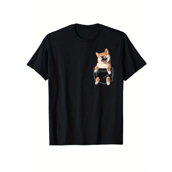 Tシャツ メンズ 柴犬 ポケット デザイン グラフィック プリント 【犬好き ギフト ヘビーウェイト】 半袖 ラウンドネック レギュラーフィット コットン100%